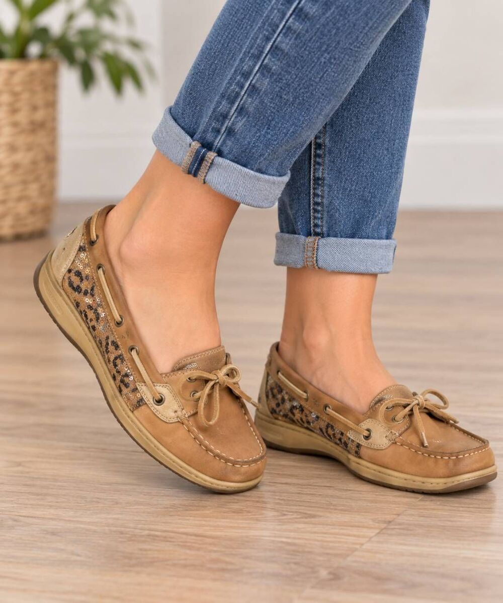 Womens Size 9 Leppard Print & Tan Sperry Loafers Slip Ons